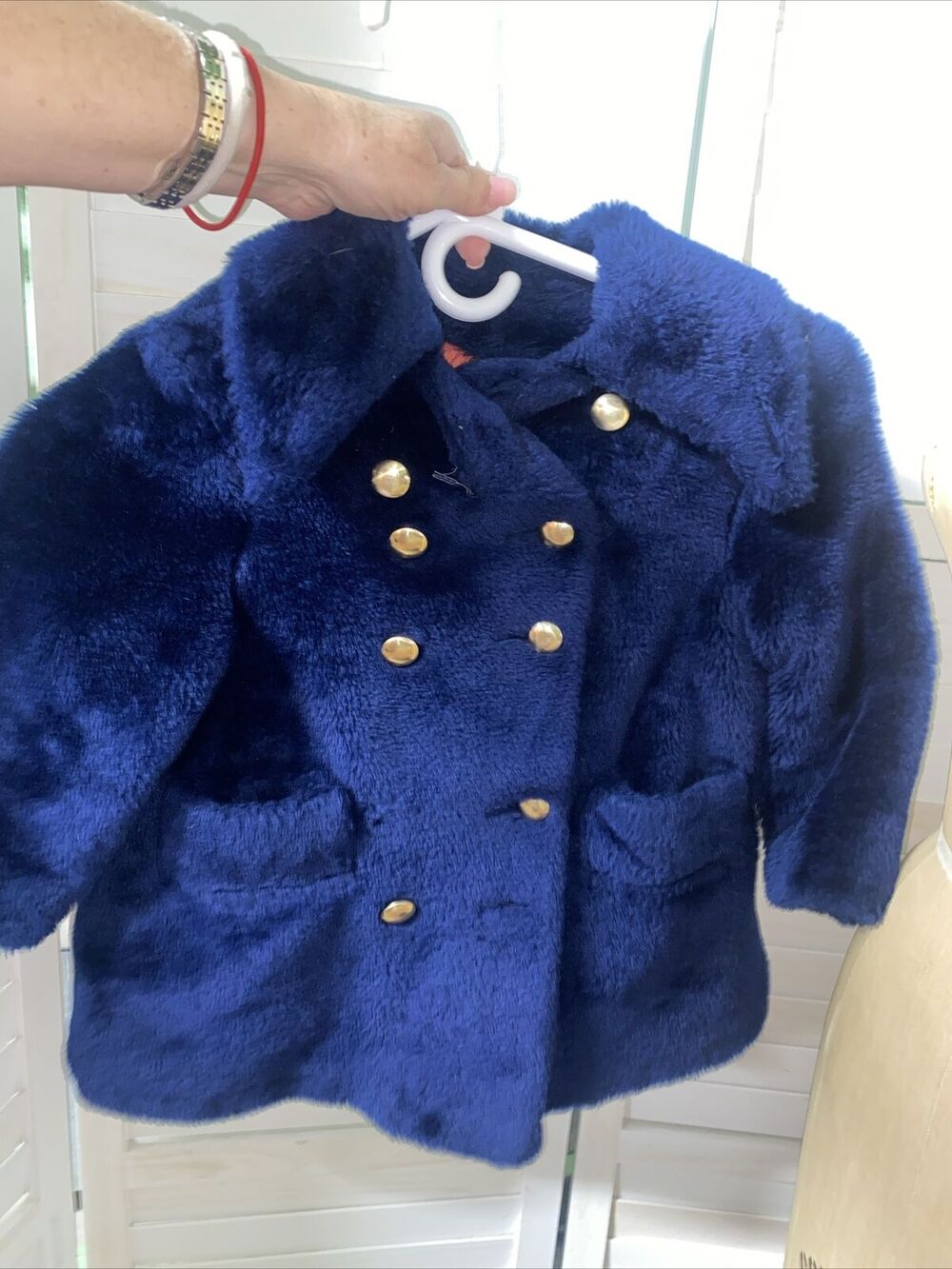 Vintage Dyersburg Fabric Girl’s Navy Blue Double Breasted Pea Coat Lined Sz 4-6